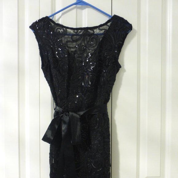 NWT black sequins pattern cocktail party dress with satin tie - Picture 2 of 9